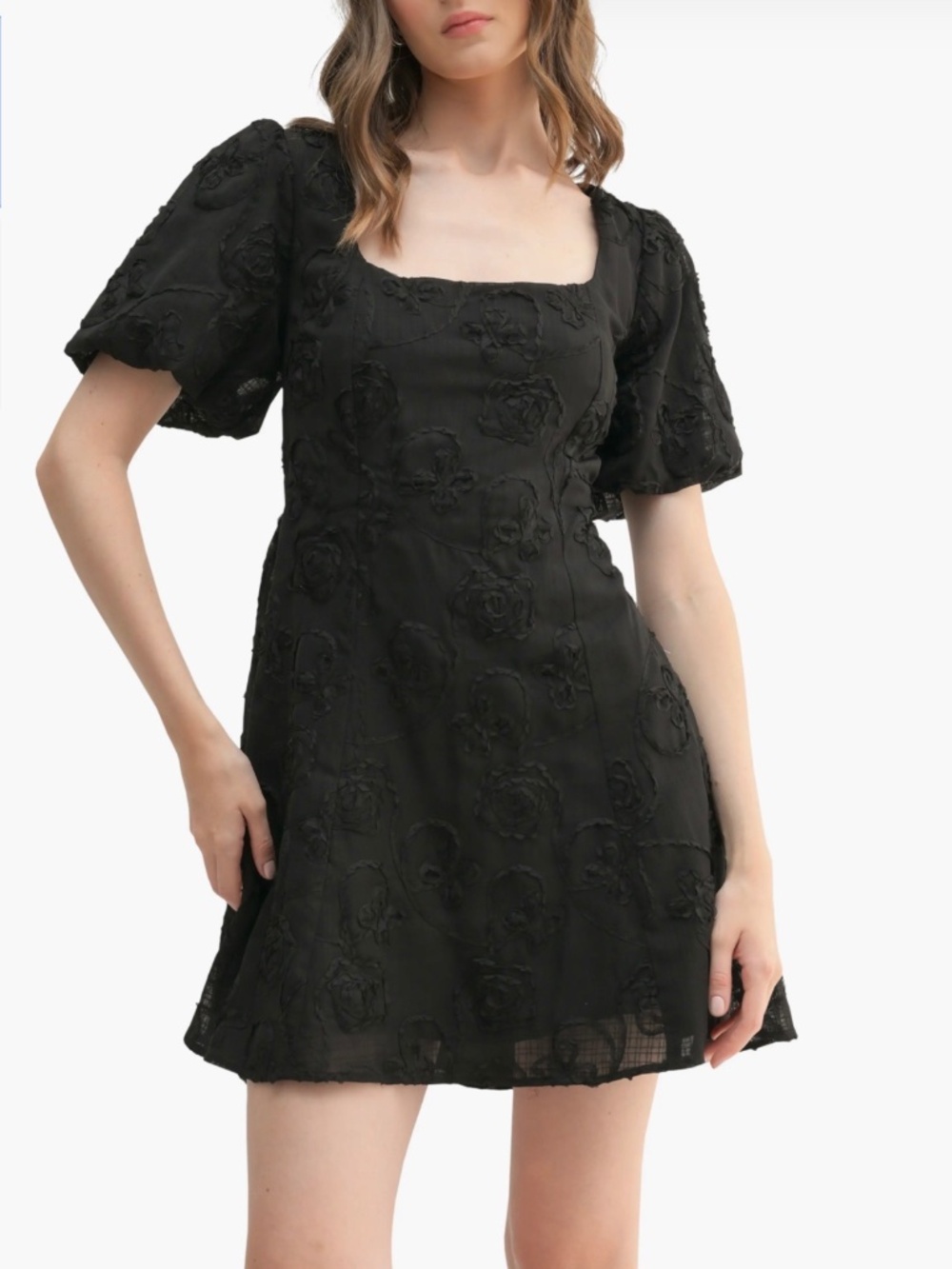 Lush Puff Sleeve Fit and Flare Dress Brocade Black XL Never Worn